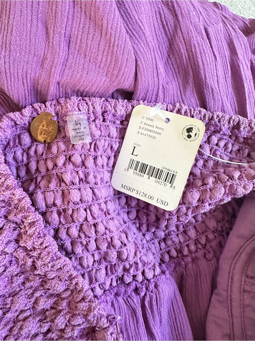 Free People Lavender Strapless Crochet Bodice Maxi Dress Boho NWT Large - Picture 5 of 5